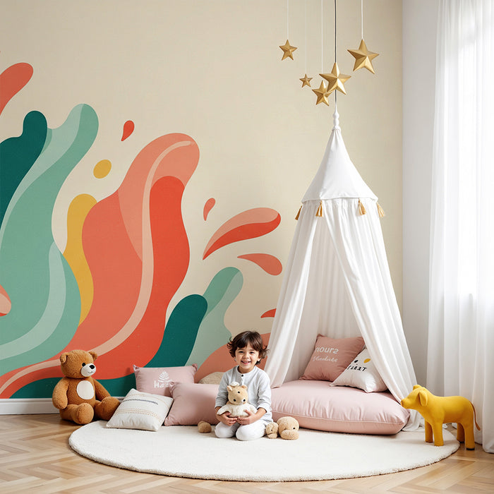 Papel de parede criança | Coloridas ondas e formas fluidas para um ambiente dinâmico