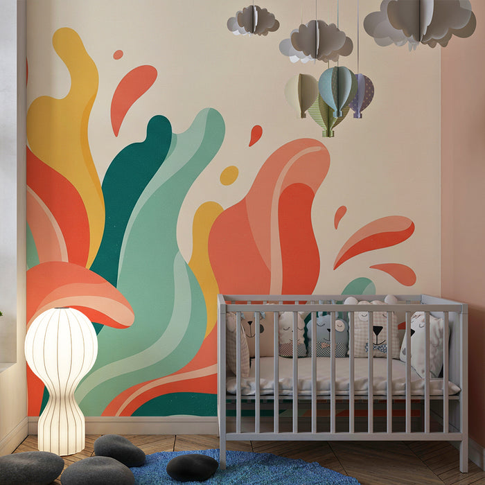 Papel de parede criança | Coloridas ondas e formas fluidas para um ambiente dinâmico