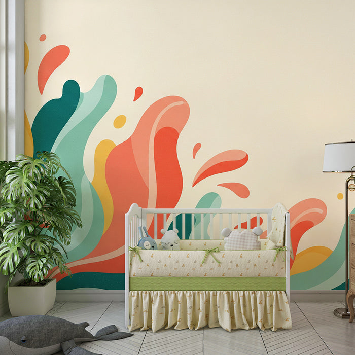 Papel de parede criança | Coloridas ondas e formas fluidas para um ambiente dinâmico