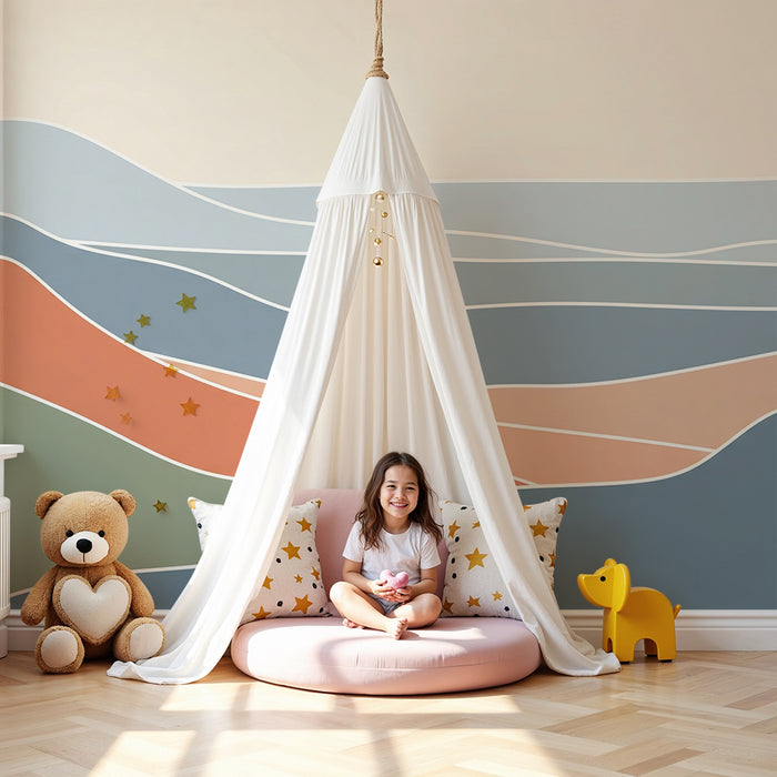 Papel de parede para quarto de criança | Ondas suaves e cores tranquilas para um ambiente sereno