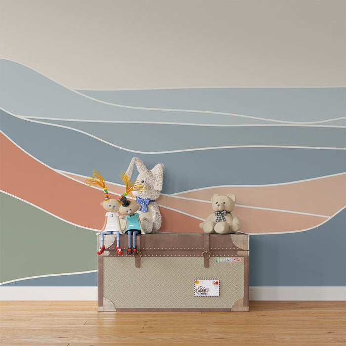 Papel de parede para quarto de criança | Ondas suaves e cores tranquilas para um ambiente sereno