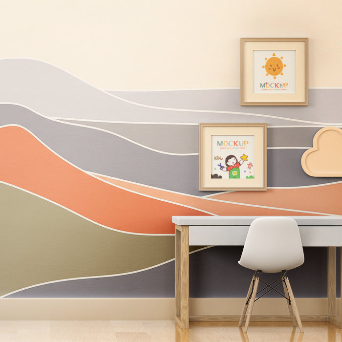 Papel de parede para quarto de criança | Ondas suaves e cores tranquilas para um ambiente sereno