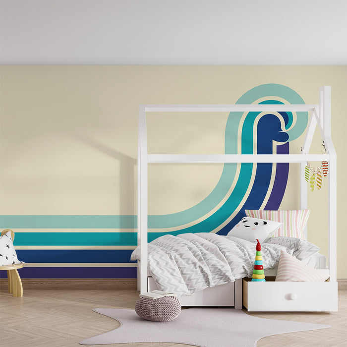 Kids room wallpaper | Stylized waves in blue gradient on cream background