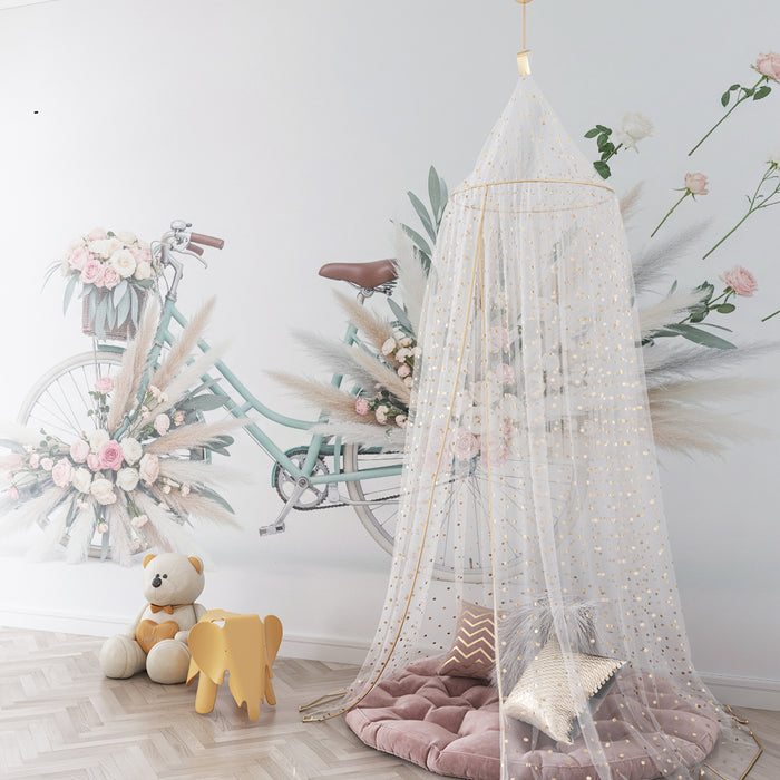 Papel pintado infantil | Bicicleta floral con rosas y hierbas delicadas