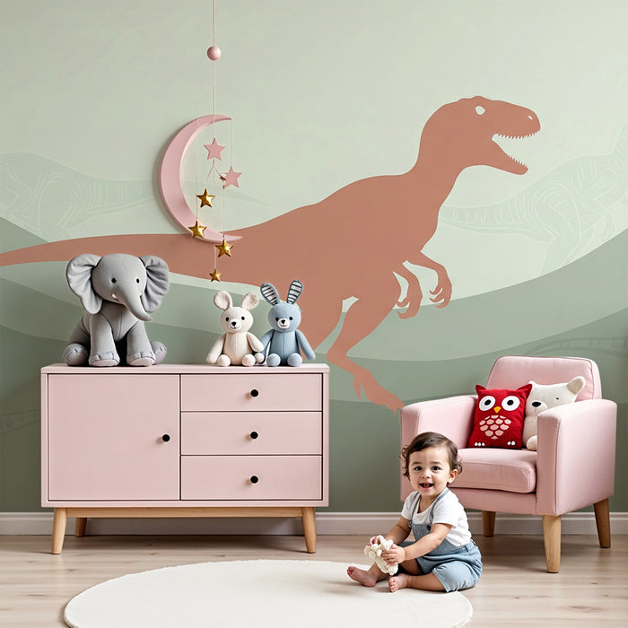 Gyerekszoba tapéta | Vélociraptor terrakotta egy őstájban