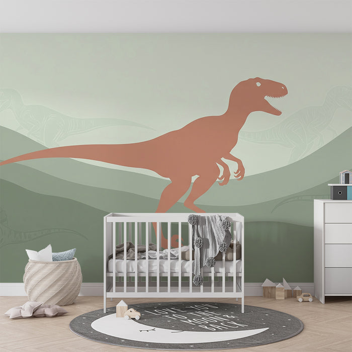 Gyerekszoba tapéta | Vélociraptor terrakotta egy őstájban