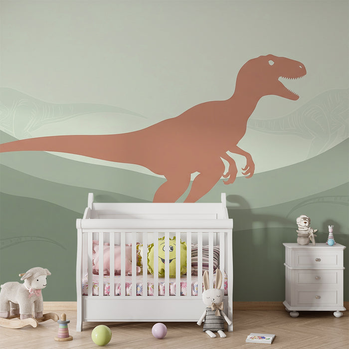 Gyerekszoba tapéta | Vélociraptor terrakotta egy őstájban