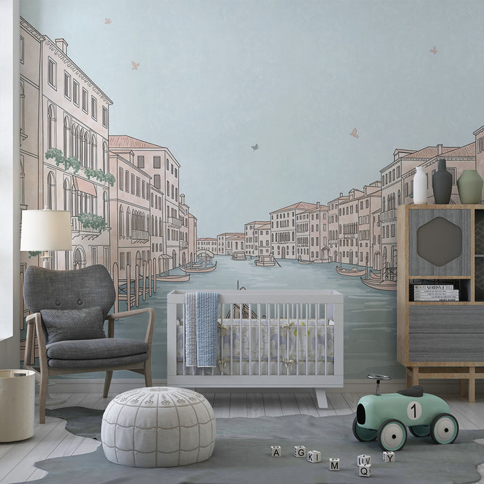 Papier peint chambre enfant | Venise romantique avec gondoles et architecture délicate