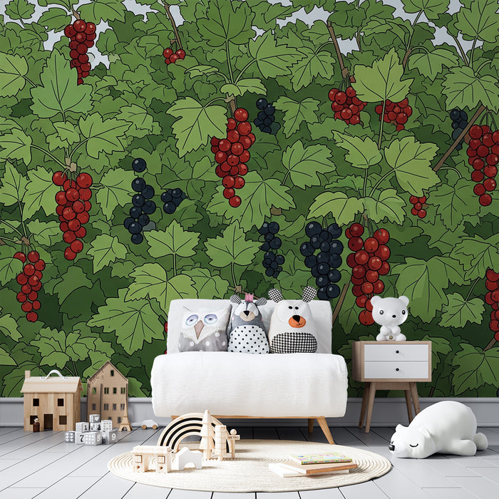 Papel de parede para quarto de criança | Vinha colorida com uvas vermelhas e pretas