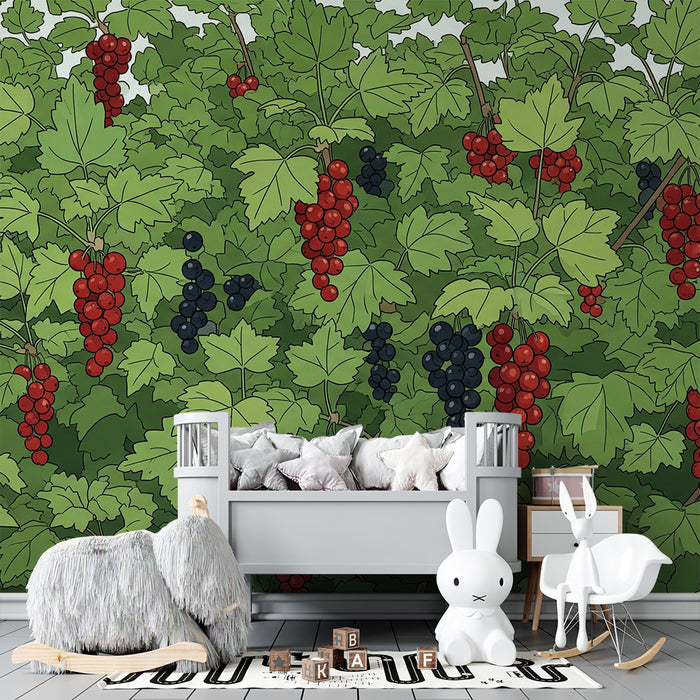 Papel de parede para quarto de criança | Vinha colorida com uvas vermelhas e pretas