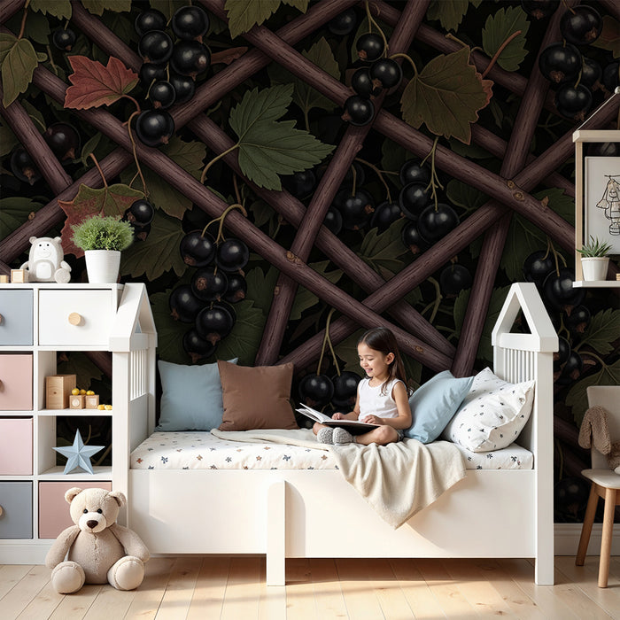 Kids' Room Wallpaper | Grapevine and Leaves on a Dark Background