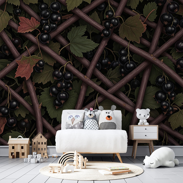 Kids' Room Wallpaper | Grapevine and Leaves on a Dark Background