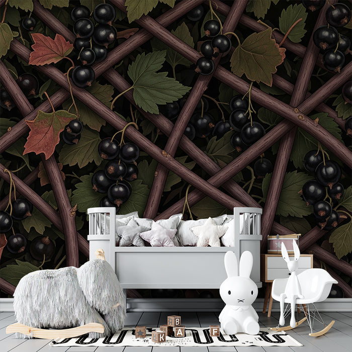 Kids' Room Wallpaper | Grapevine and Leaves on a Dark Background