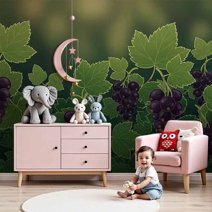 Behang kinderkamer | Druivenranken op groene achtergrond