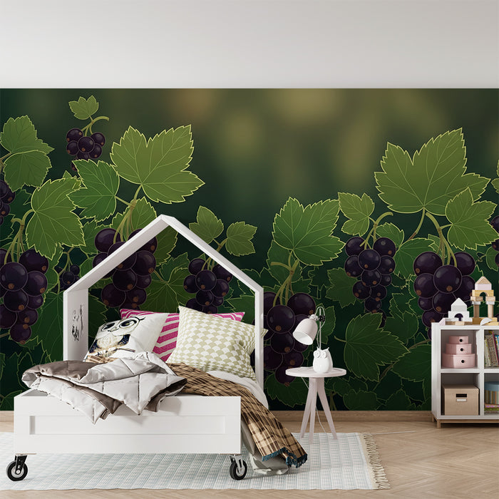Behang kinderkamer | Druivenranken op groene achtergrond