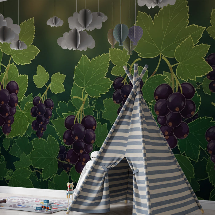 Behang kinderkamer | Druivenranken op groene achtergrond