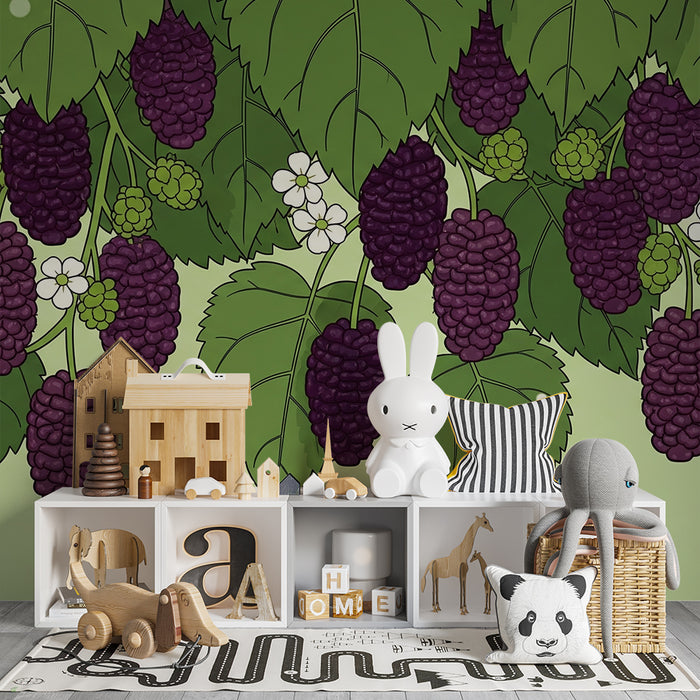Papel de parede para quarto de criança | Vinha com frutos e flores brancas
