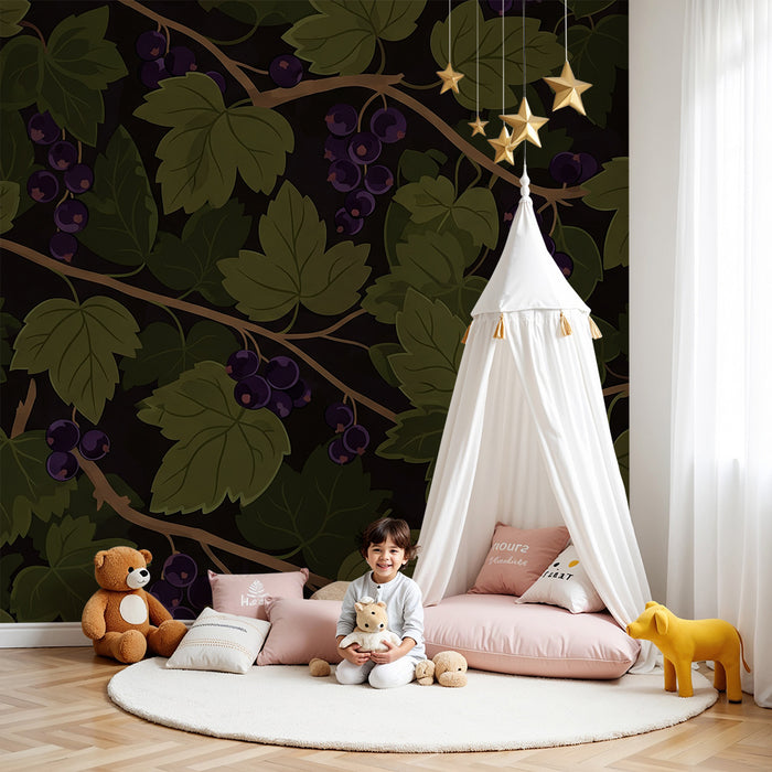 Kids' Room Wallpaper | Lush Grapevine on a Dark Background