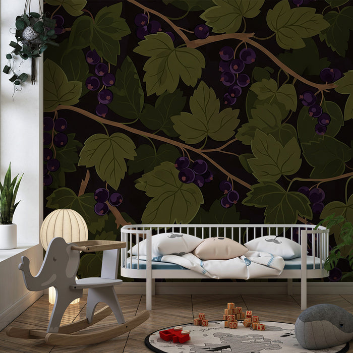 Kids' Room Wallpaper | Lush Grapevine on a Dark Background
