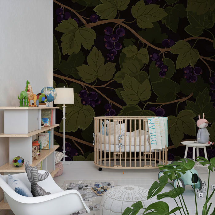 Kids' Room Wallpaper | Lush Grapevine on a Dark Background