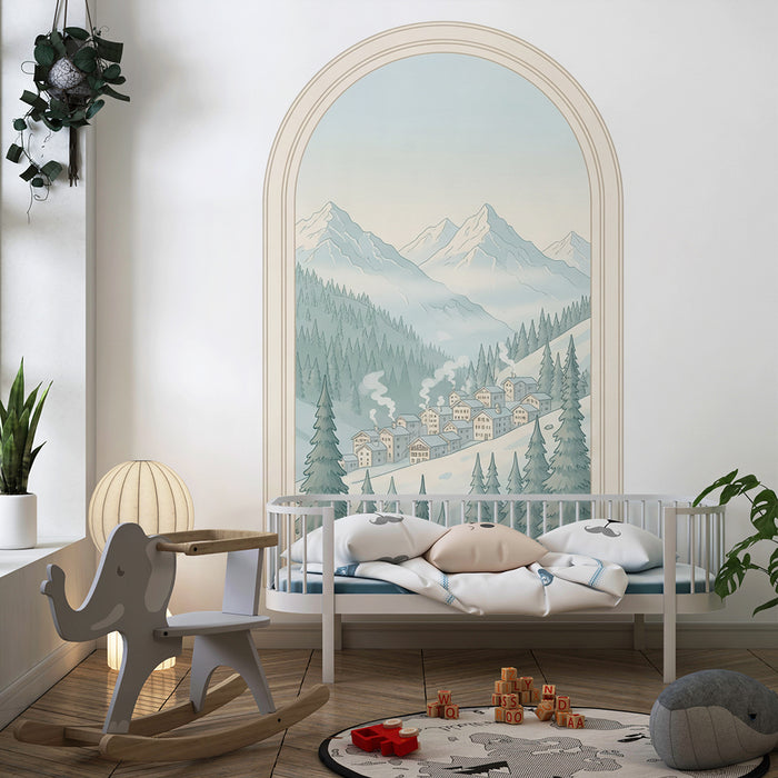 **Barneveggtapet | Fredelig alpinlandsby ved fjellene**
