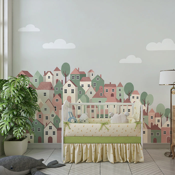 Papel de parede criança | Colorful village with sweet houses and trees