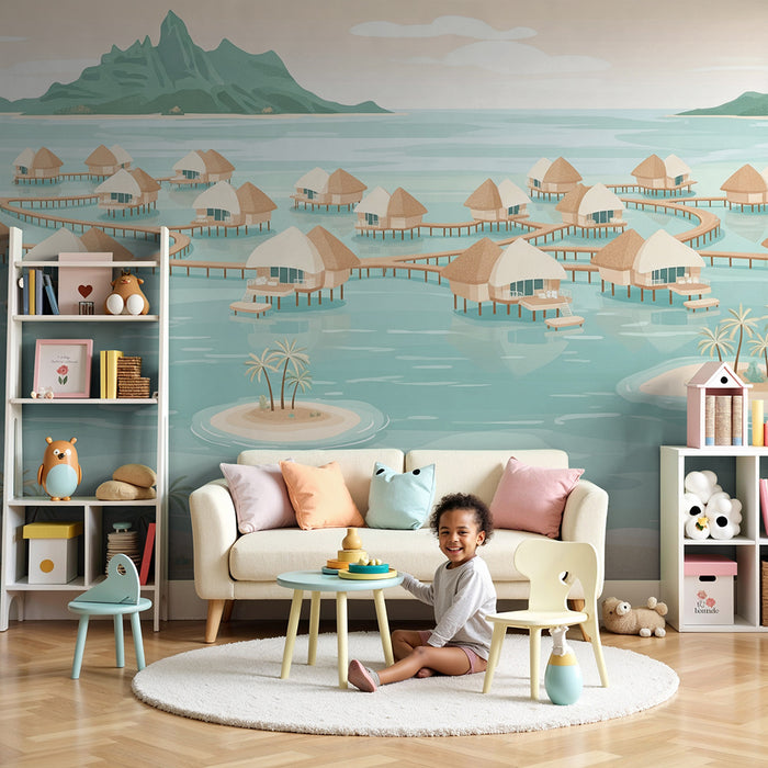 Behang kinderkamer | Drijvende dorpen en turkoois lagune