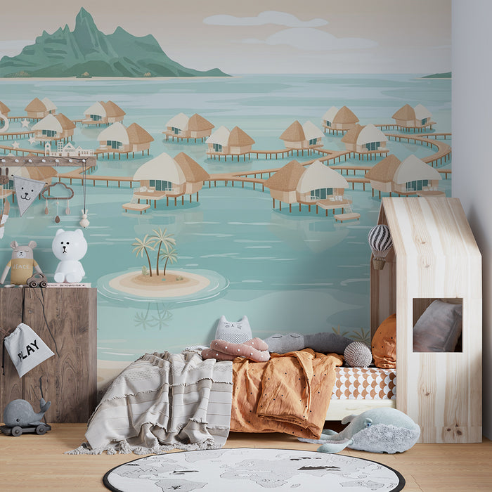 Behang kinderkamer | Drijvende dorpen en turkoois lagune