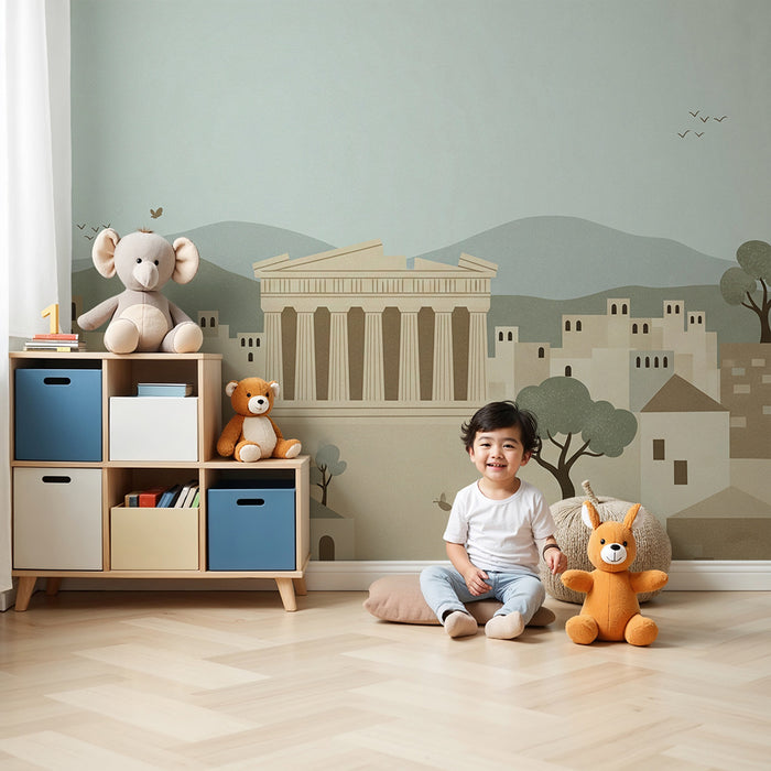 Carta da parati camera bambino | Città antica con templi e paesaggi morbidi