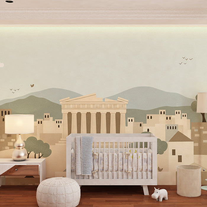Carta da parati camera bambino | Città antica con templi e paesaggi morbidi