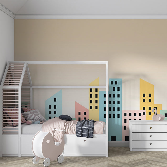 Dětská pokojová tapeta | Barevné město s moderními budovami