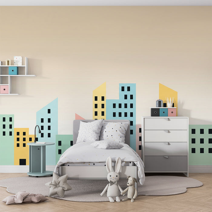 Dětská pokojová tapeta | Barevné město s moderními budovami