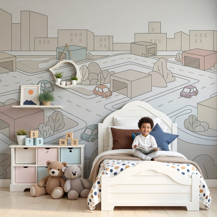 Papier peint chambre enfant | Ville et circulation animée
