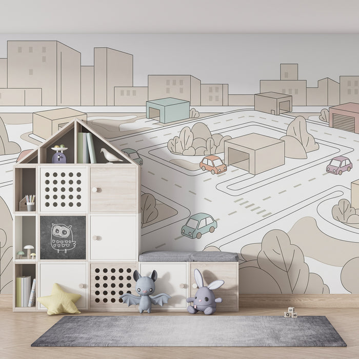 Papier peint chambre enfant | Ville et circulation animée