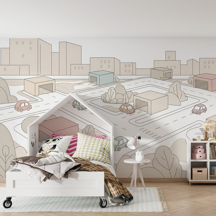 Papier peint chambre enfant | Ville et circulation animée