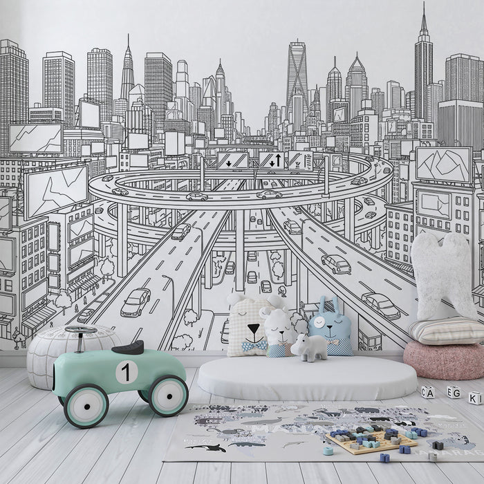 Barnetapet | Moderne by med skyskrapere og livlige gater