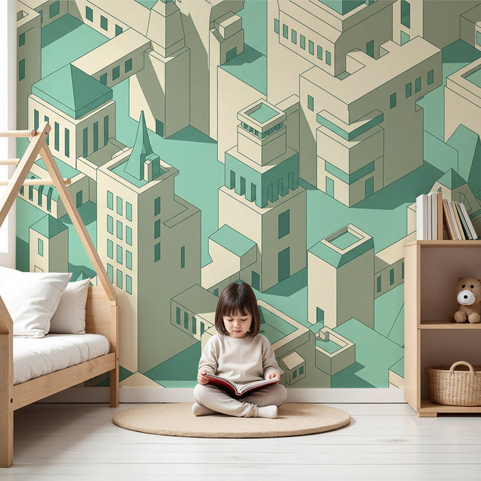 Papier peint chambre enfant | Ville moderne en 3D avec bâtiments stylisés
