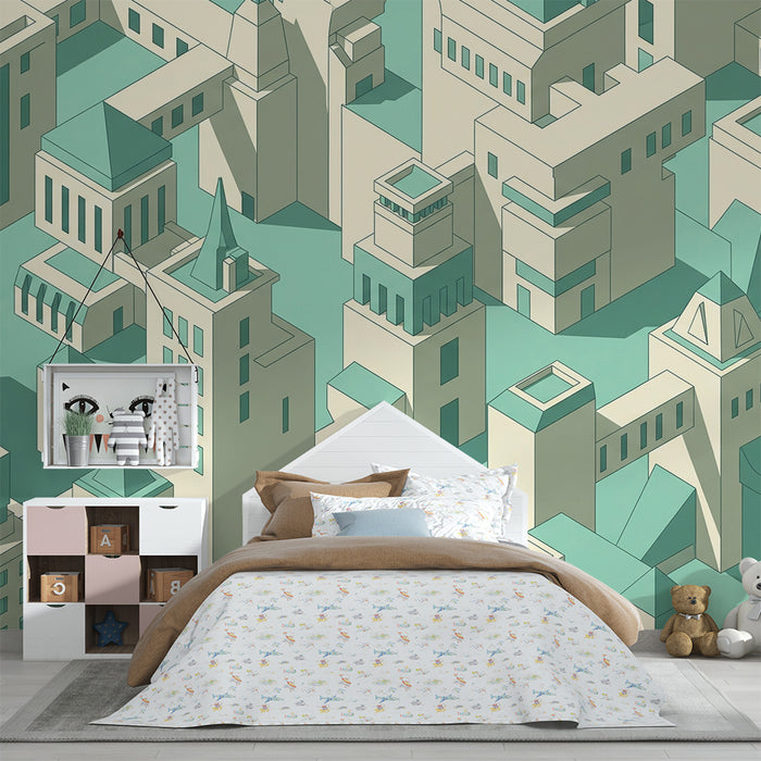 Papier peint chambre enfant | Ville moderne en 3D avec bâtiments stylisés