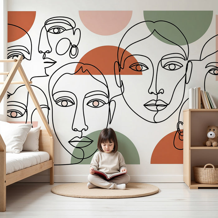Kinderzimmer Tapete | Abstrakte Gesichter mit bunten geometrischen Formen