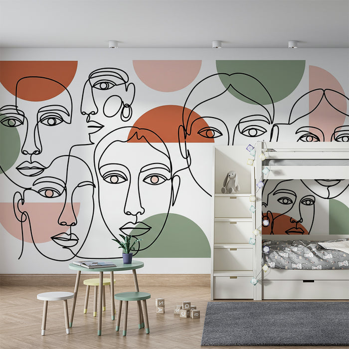 Kinderzimmer Tapete | Abstrakte Gesichter mit bunten geometrischen Formen