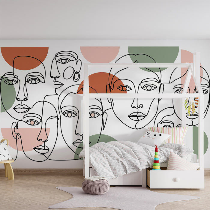 Kinderzimmer Tapete | Abstrakte Gesichter mit bunten geometrischen Formen