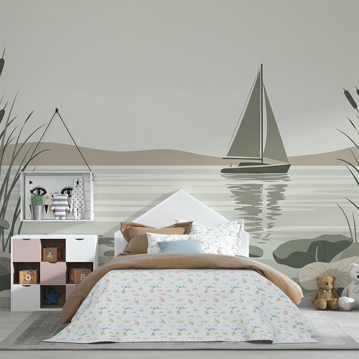 Papel de parede criança | Velier liniștit pe un lac înconjurat de vegetație