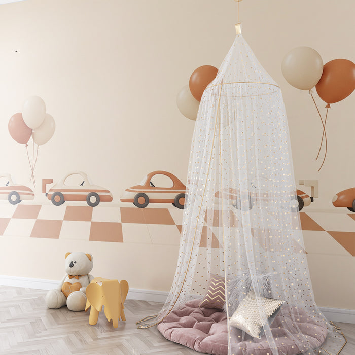 Papier peint chambre enfant | Voitures colorées et ballons sur une piste de course