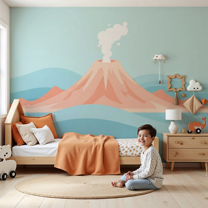 Kinderzimmer Tapete | Bunter Vulkan inmitten eines ruhigen Ozeans