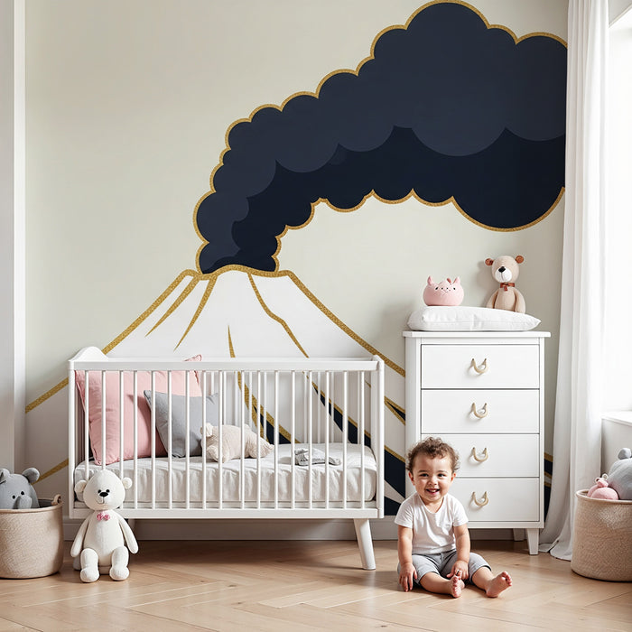 Barntapet | Majestätisk vulkan med rökande moln