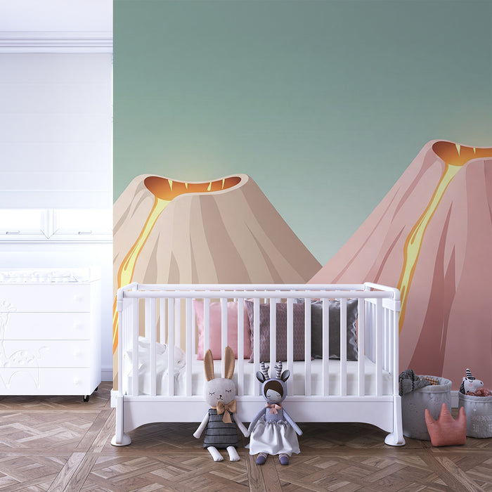 Kinderzimmer Tapete | Bunte Vulkane mit stilisierter Eruption