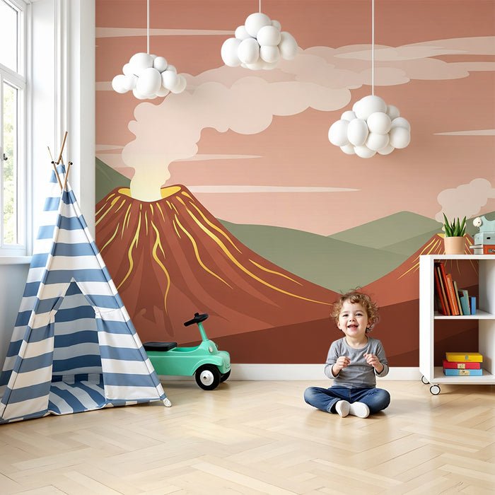 Kinderkamerbehang | Kleurrijke vulkanen en berglandschappen