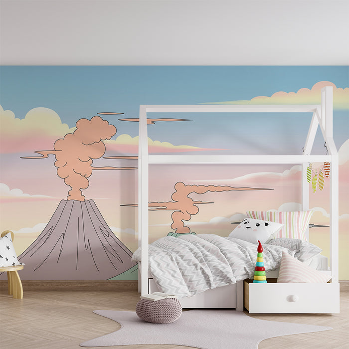 Tapet barnerom | Fargerike vulkaner under en pastellhimmel