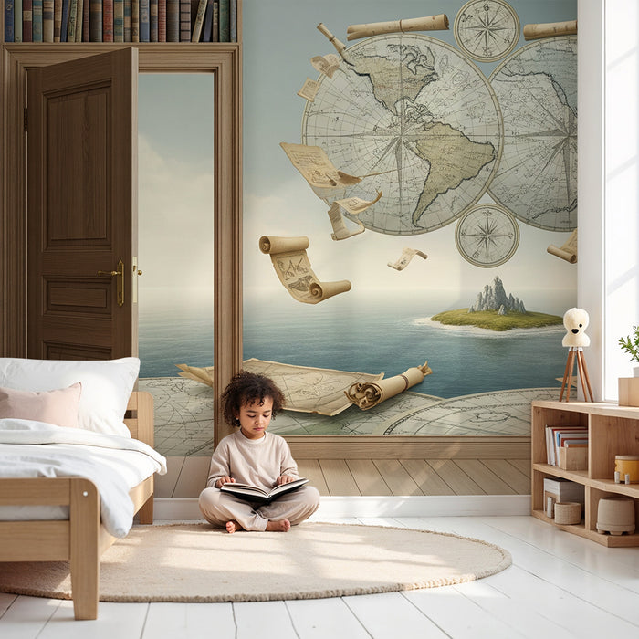 Kinderzimmer Tapete | Reise durch alte Karten und maritime Abenteuer