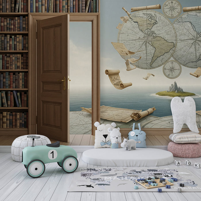 Kinderzimmer Tapete | Reise durch alte Karten und maritime Abenteuer